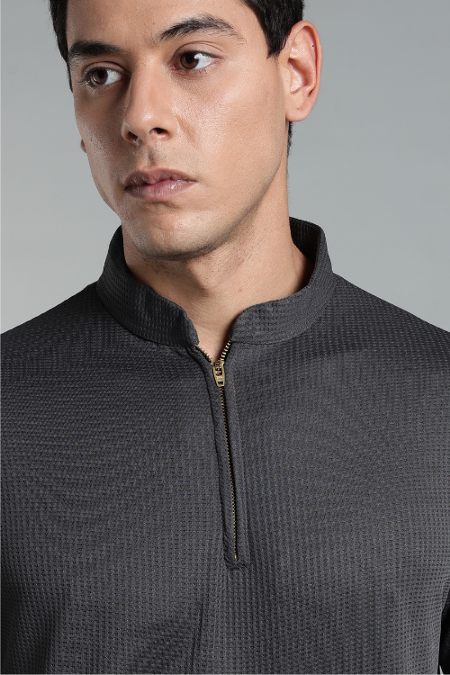 Premium Polo T- shirt Metallic Grey Stand Collar