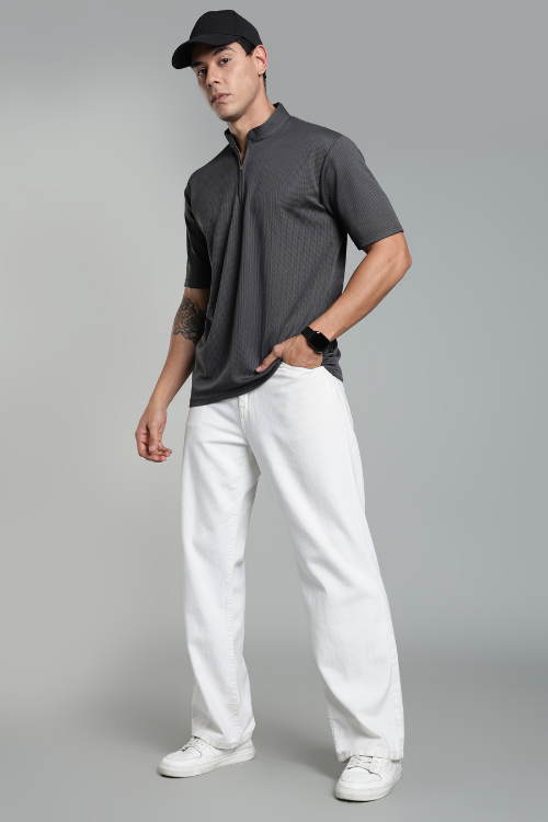 Premium Polo T- shirt Metallic Grey Stand Collar