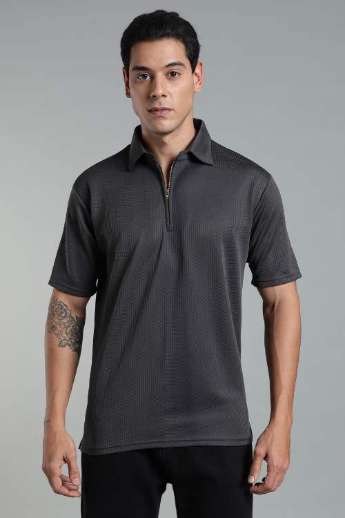 Premium Polo T-shirt Metallic Grey Collar