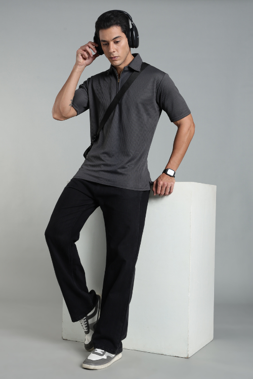 Premium Polo T-shirt Metallic Grey Collar