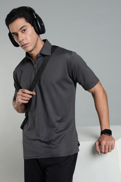 Premium Polo T-shirt Metallic Grey Collar