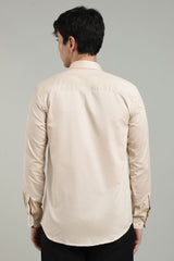 Beige Plain Regular Fit Full Sleeve Shirt - Cool Cotton