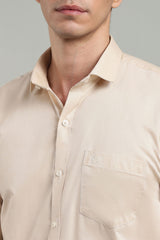 Beige Plain Regular Fit Full Sleeve Shirt - Cool Cotton