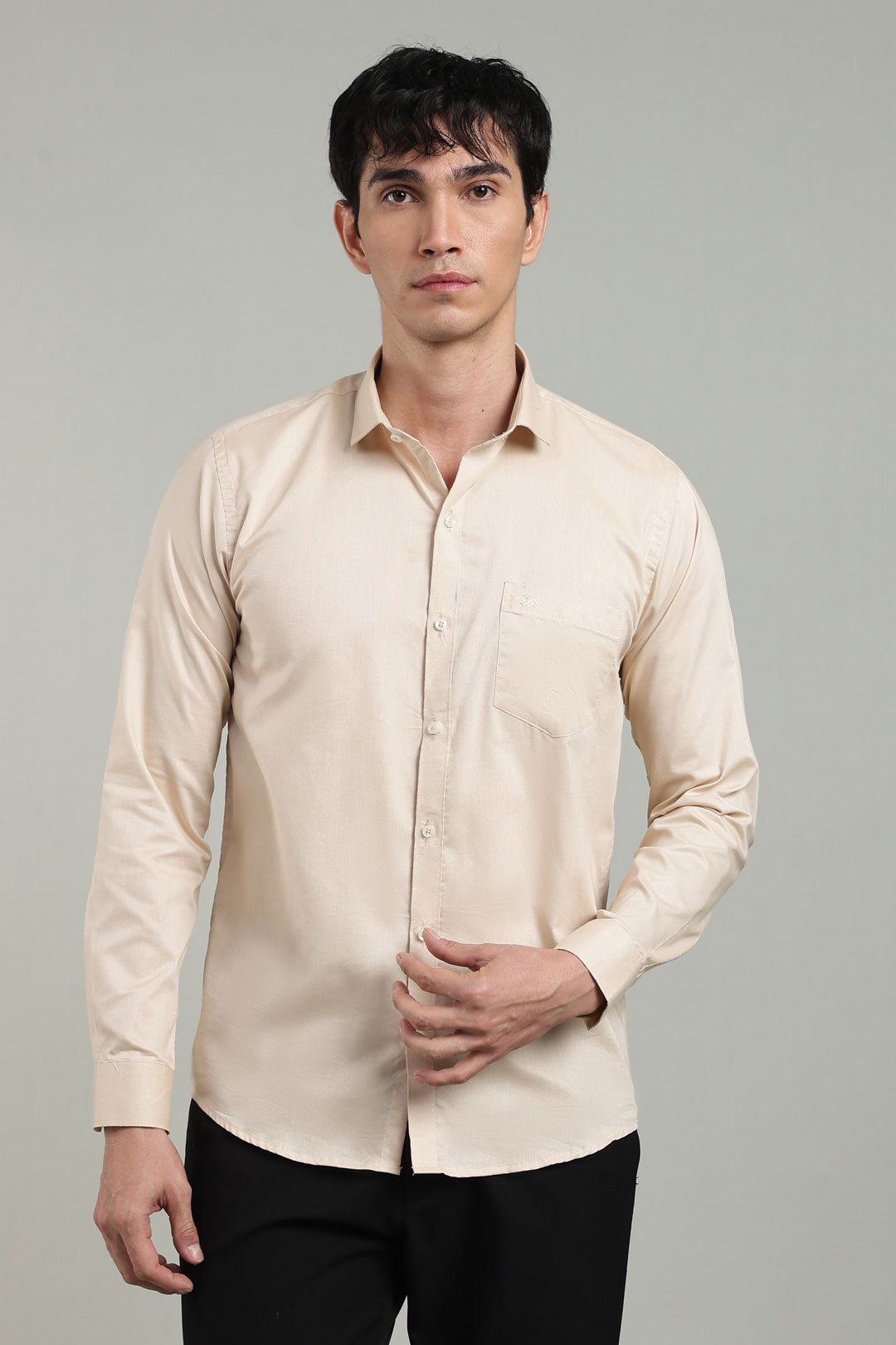 Beige Plain Regular Fit Full Sleeve Shirt - Cool Cotton