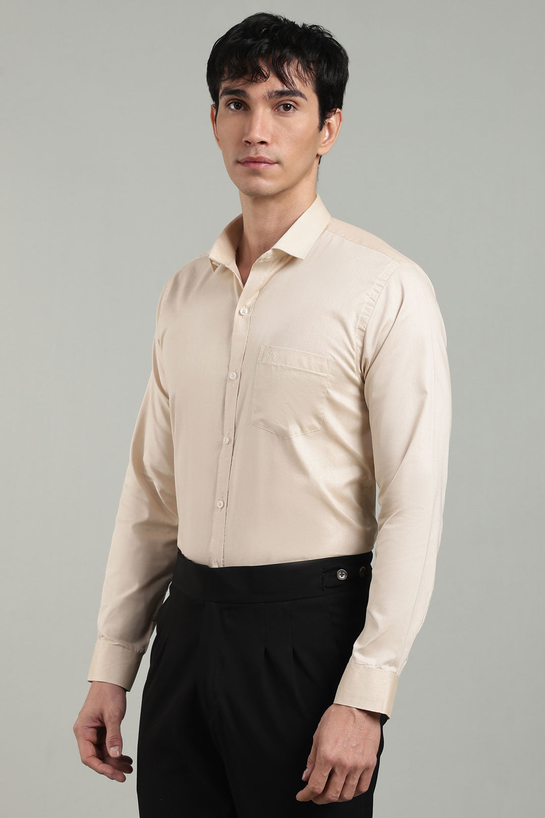 Beige Plain Regular Fit Full Sleeve Shirt - Cool Cotton