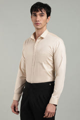 Beige Plain Regular Fit Full Sleeve Shirt - Cool Cotton