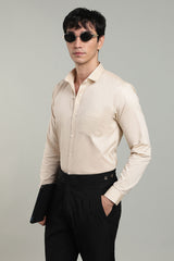 Beige Plain Regular Fit Full Sleeve Shirt - Cool Cotton