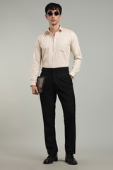 Beige Plain Regular Fit Full Sleeve Shirt - Cool Cotton