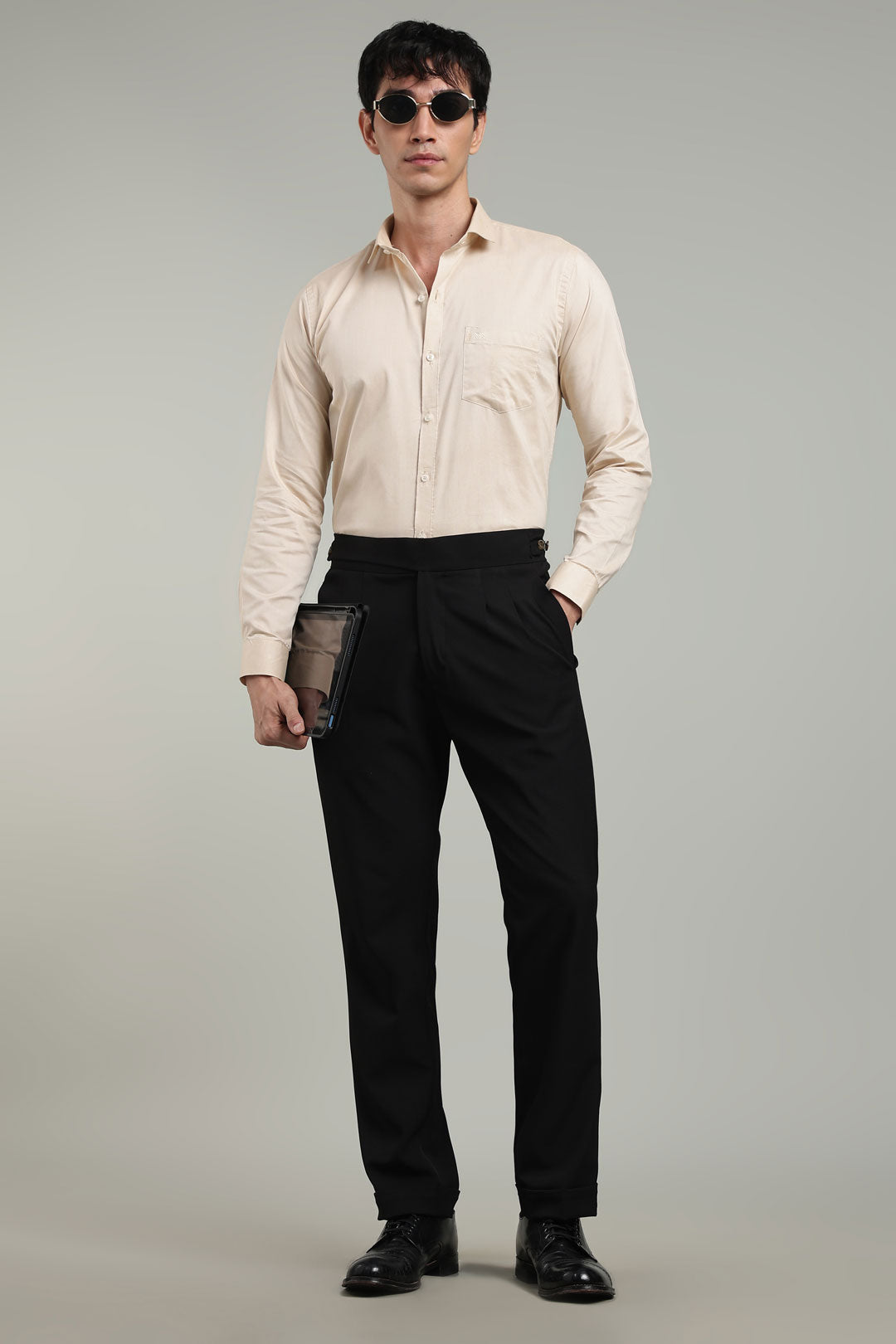 Beige Plain Regular Fit Full Sleeve Shirt - Cool Cotton