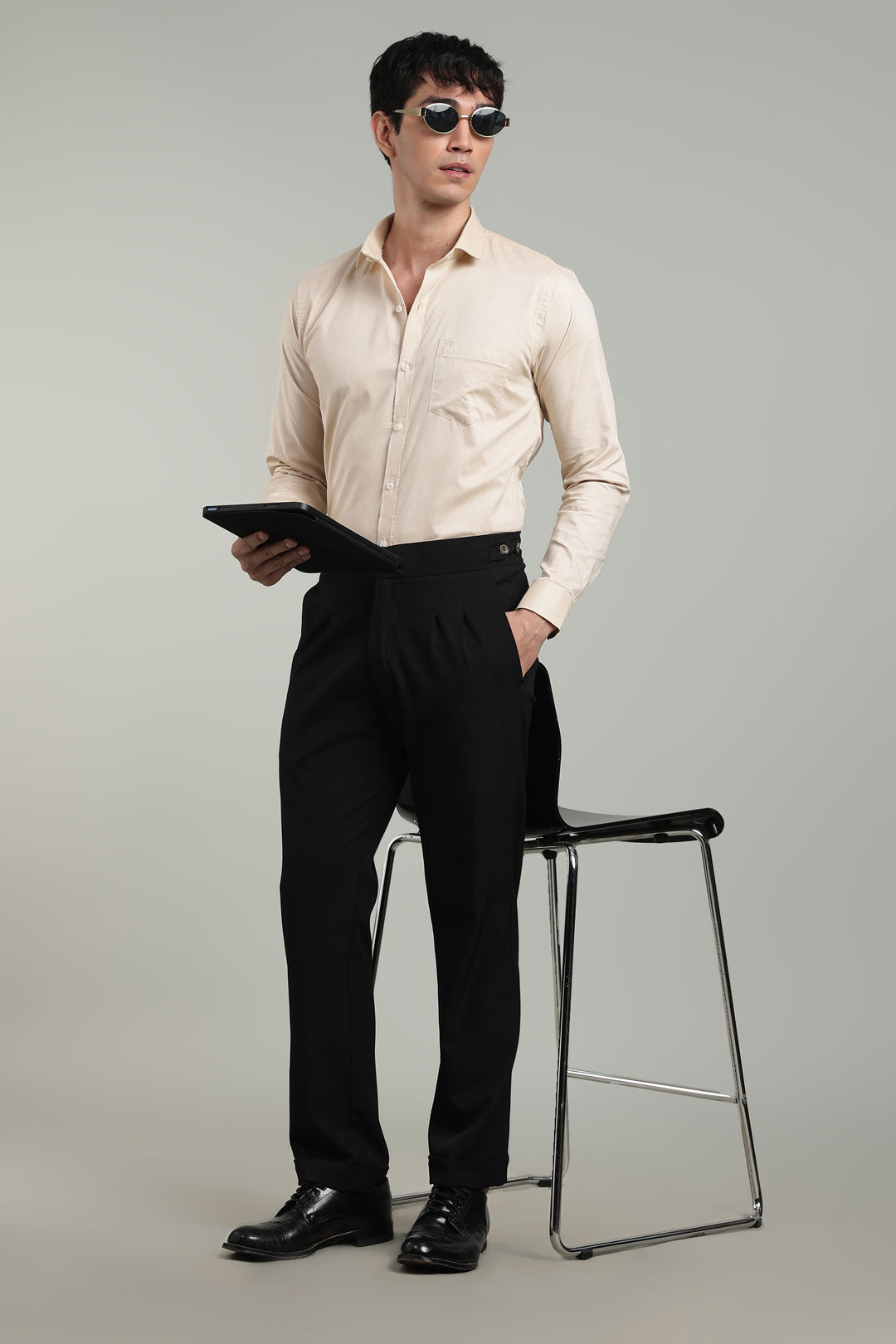 Beige Plain Regular Fit Full Sleeve Shirt - Cool Cotton