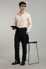 Beige Plain Regular Fit Full Sleeve Shirt - Cool Cotton