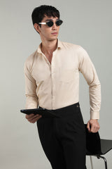 Beige Plain Regular Fit Full Sleeve Shirt - Cool Cotton