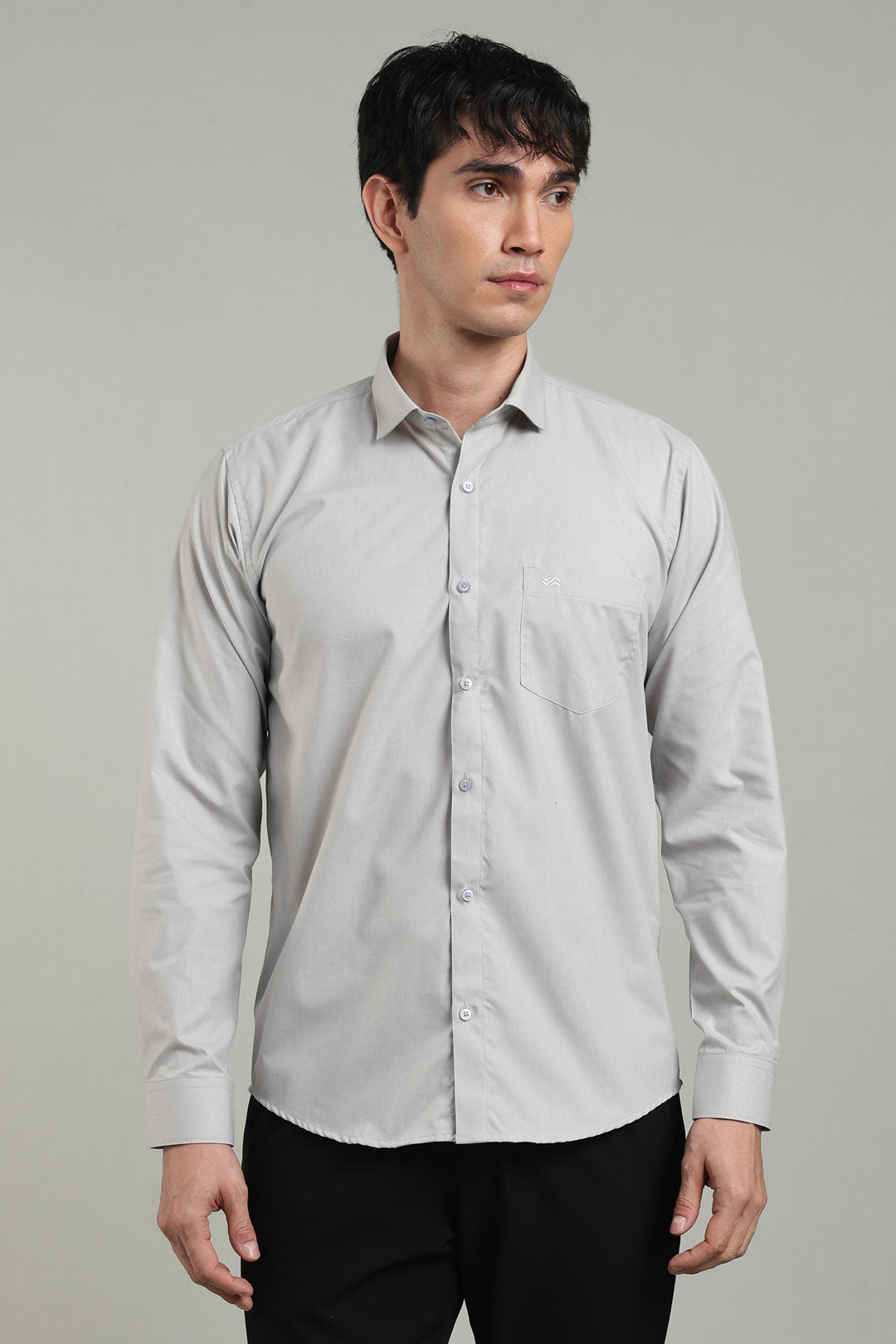 Grey Formal Plain Regular Fit Shirt