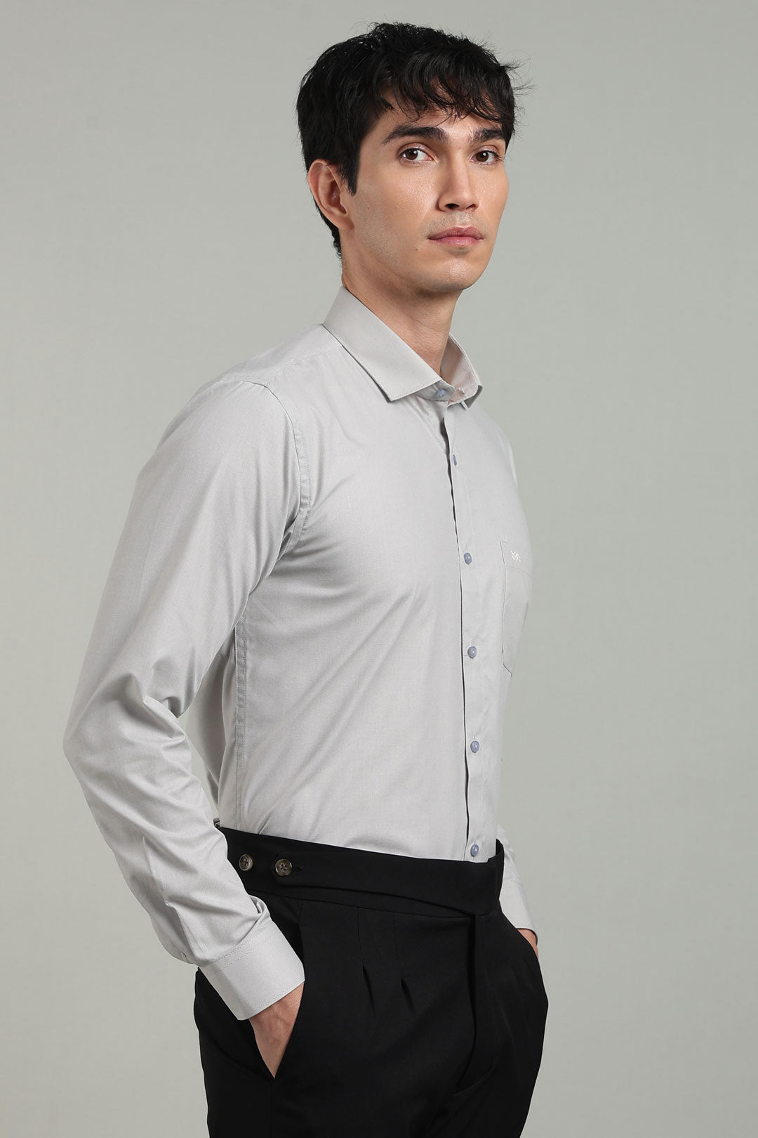 Grey Formal Plain Regular Fit Shirt