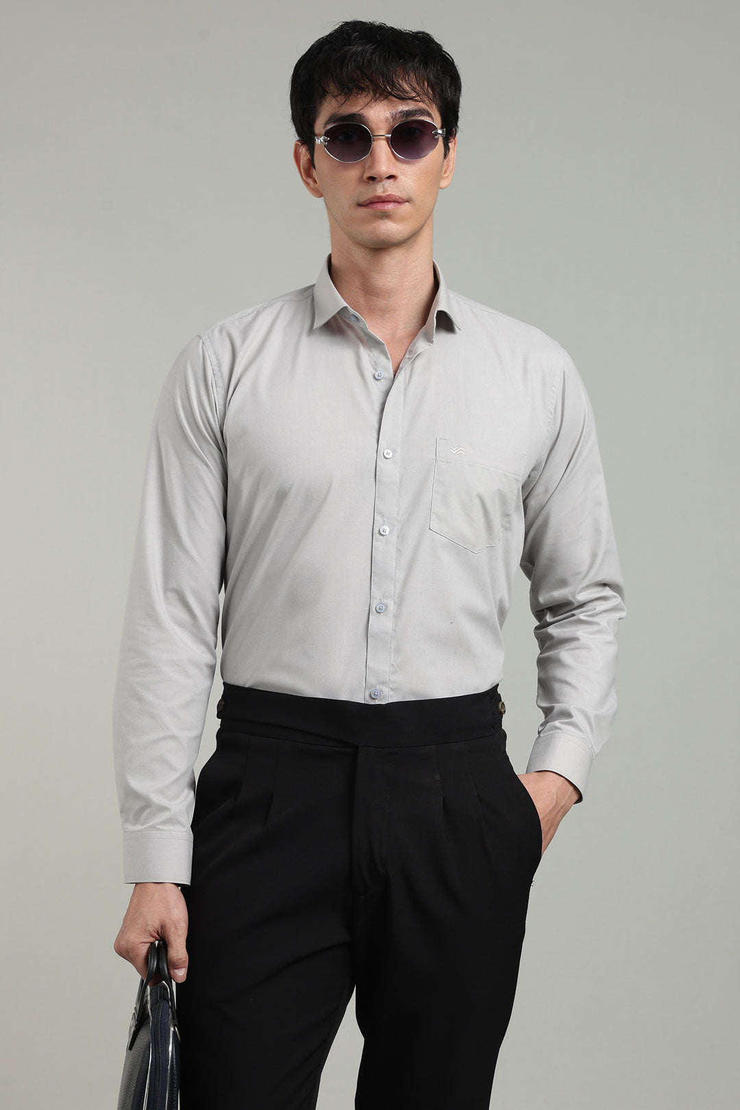 Grey Formal Plain Regular Fit Shirt