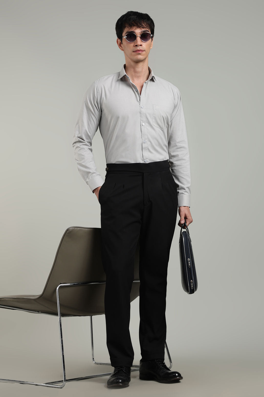 Grey Formal Plain Regular Fit Shirt