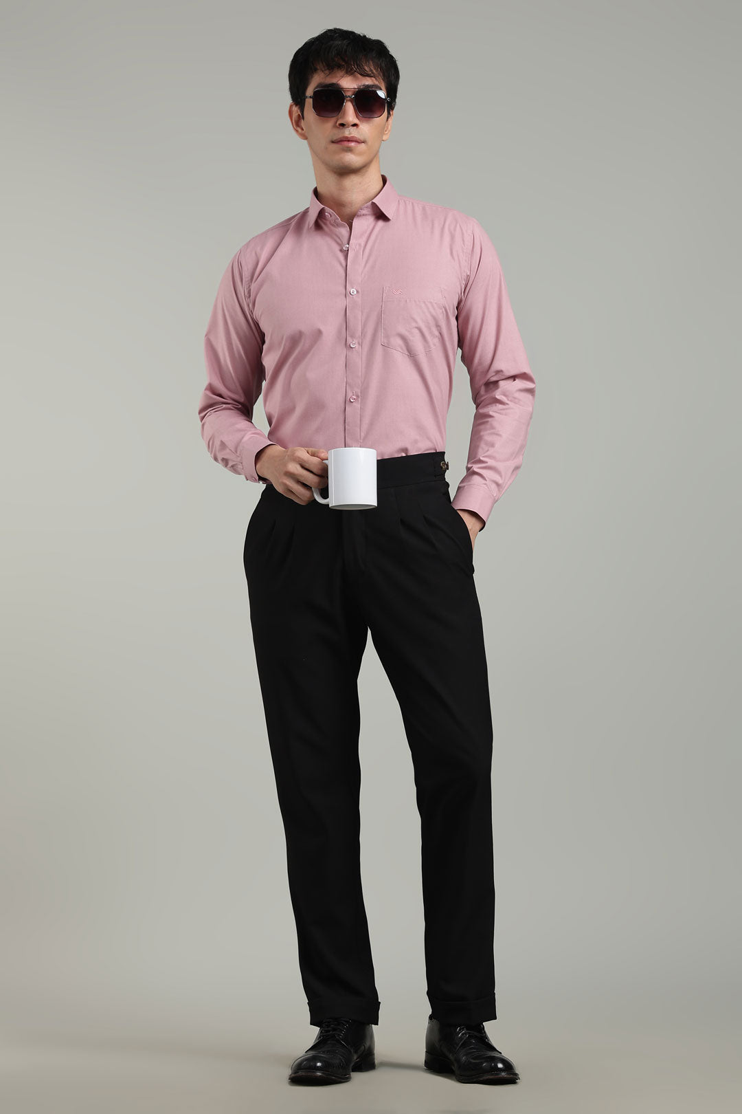 Pink Formal Plain Regular Fit Shirt