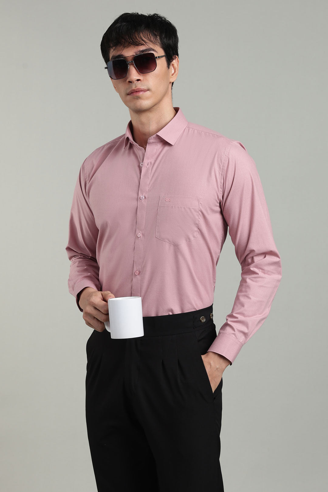 Pink Formal Plain Regular Fit Shirt