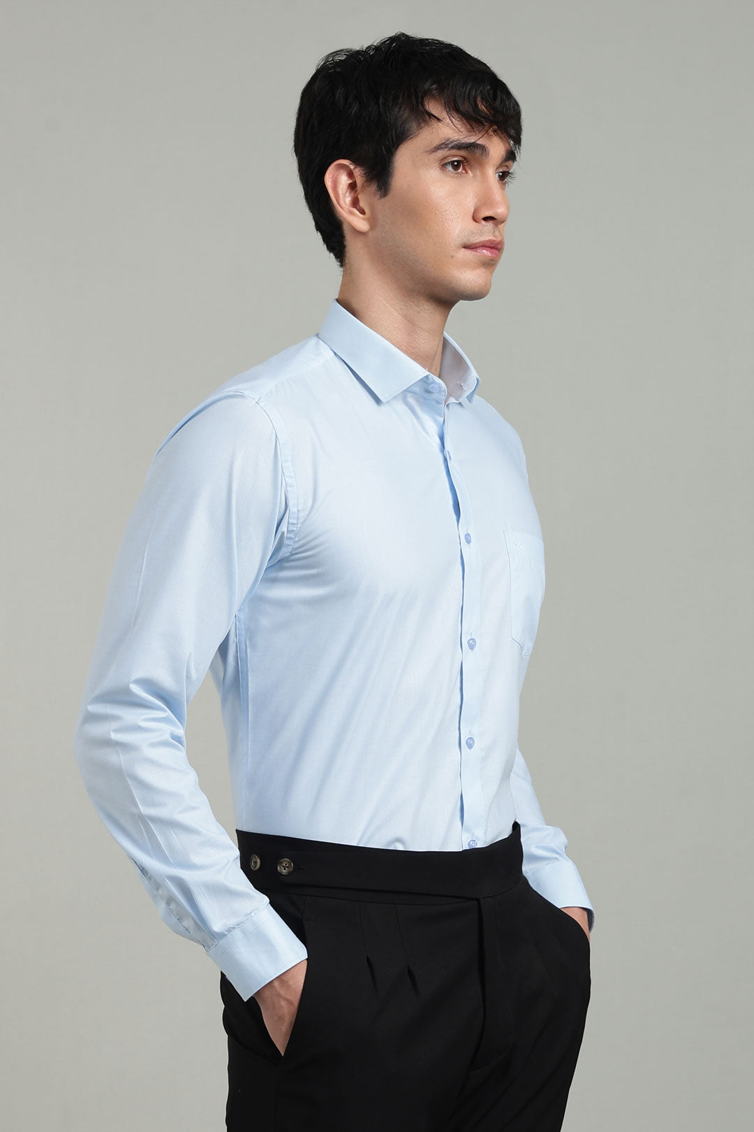 Blue Formal Plain Regular Fit Shirt