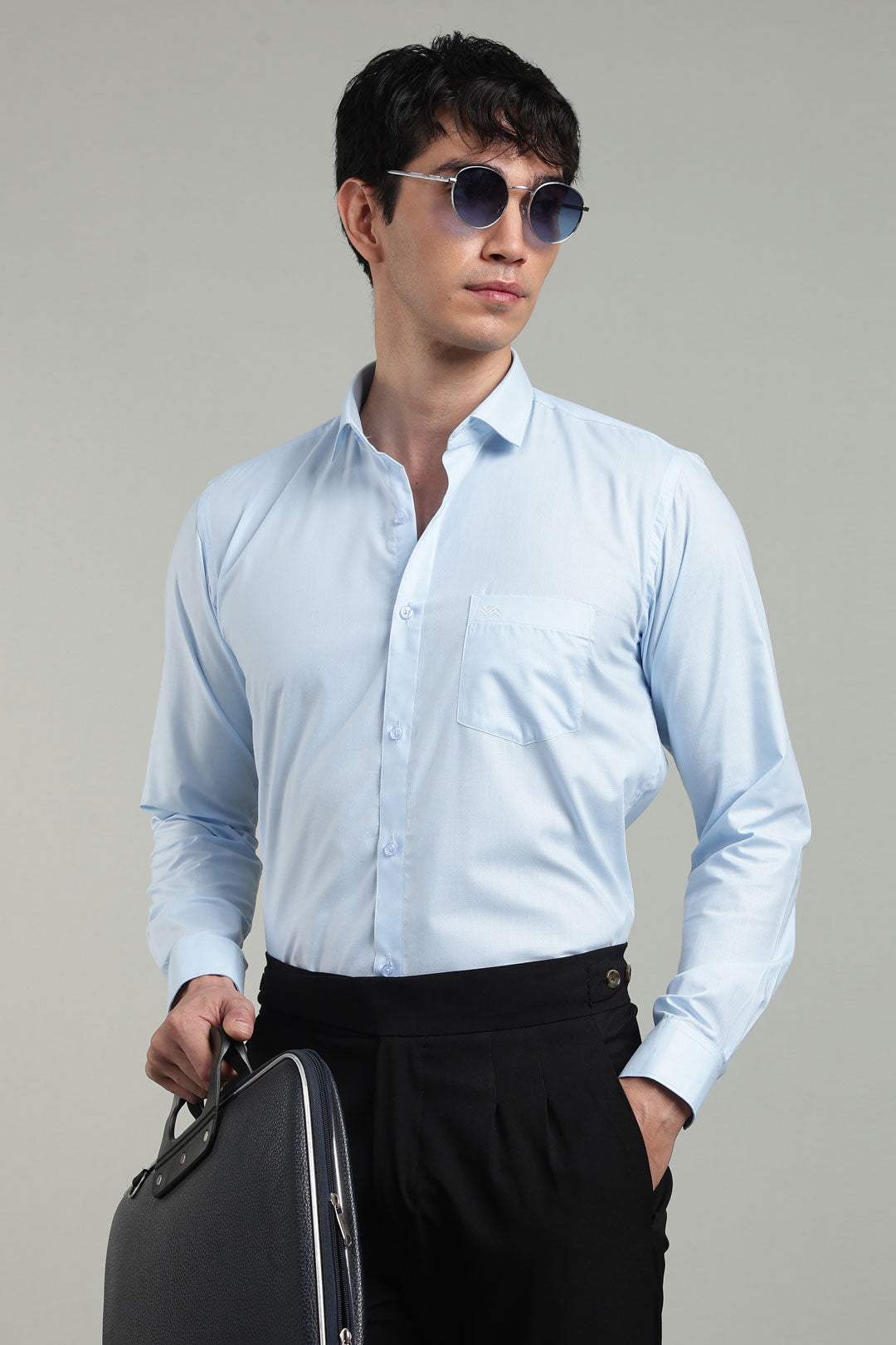 Blue Formal Plain Regular Fit Shirt