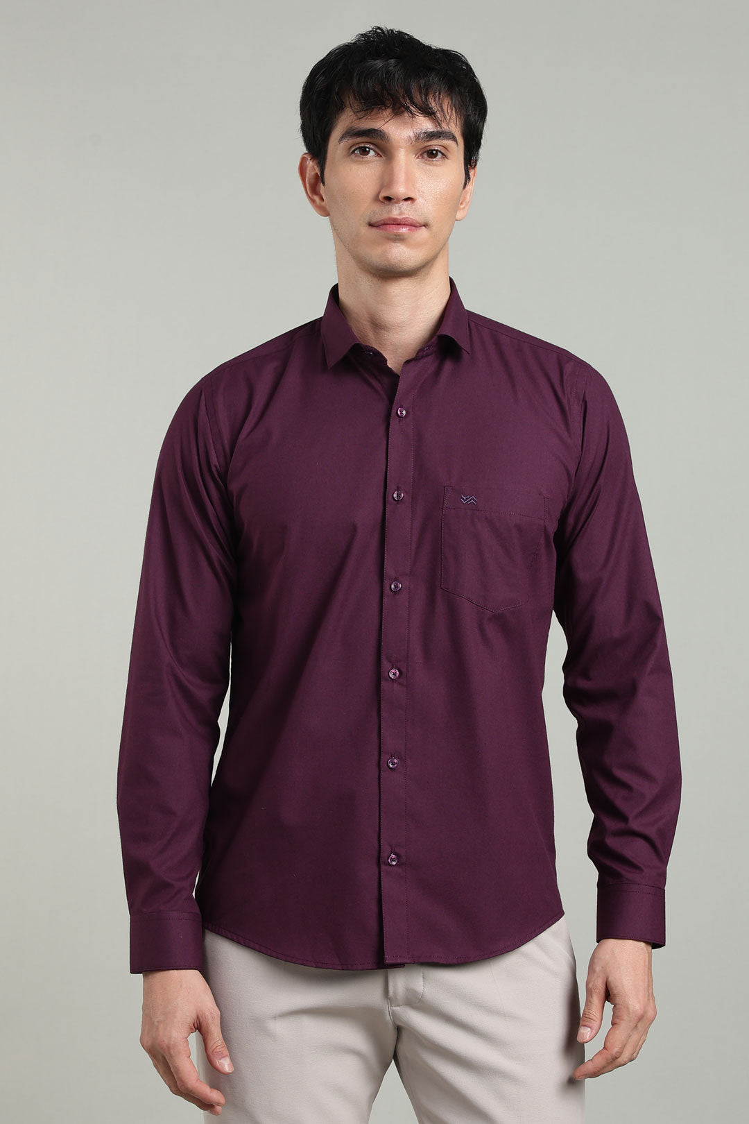 Wine Formal Plain Regular Fit Shirt