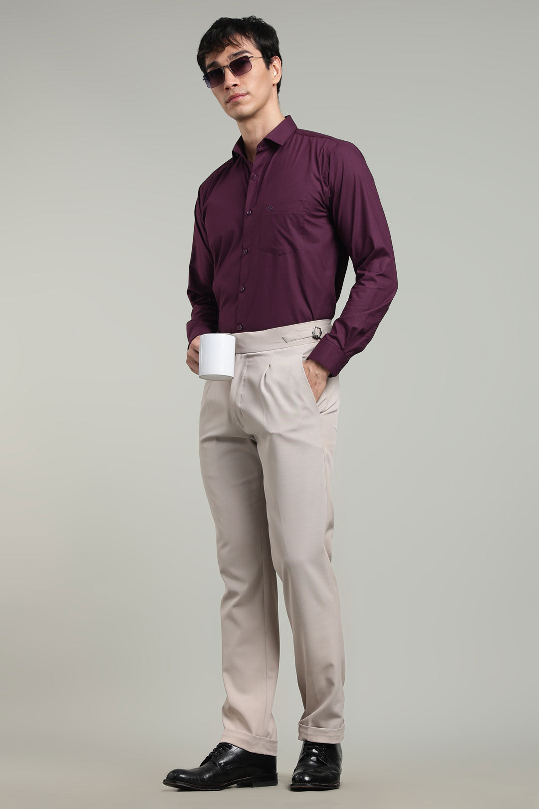 Wine Formal Plain Regular Fit Shirt