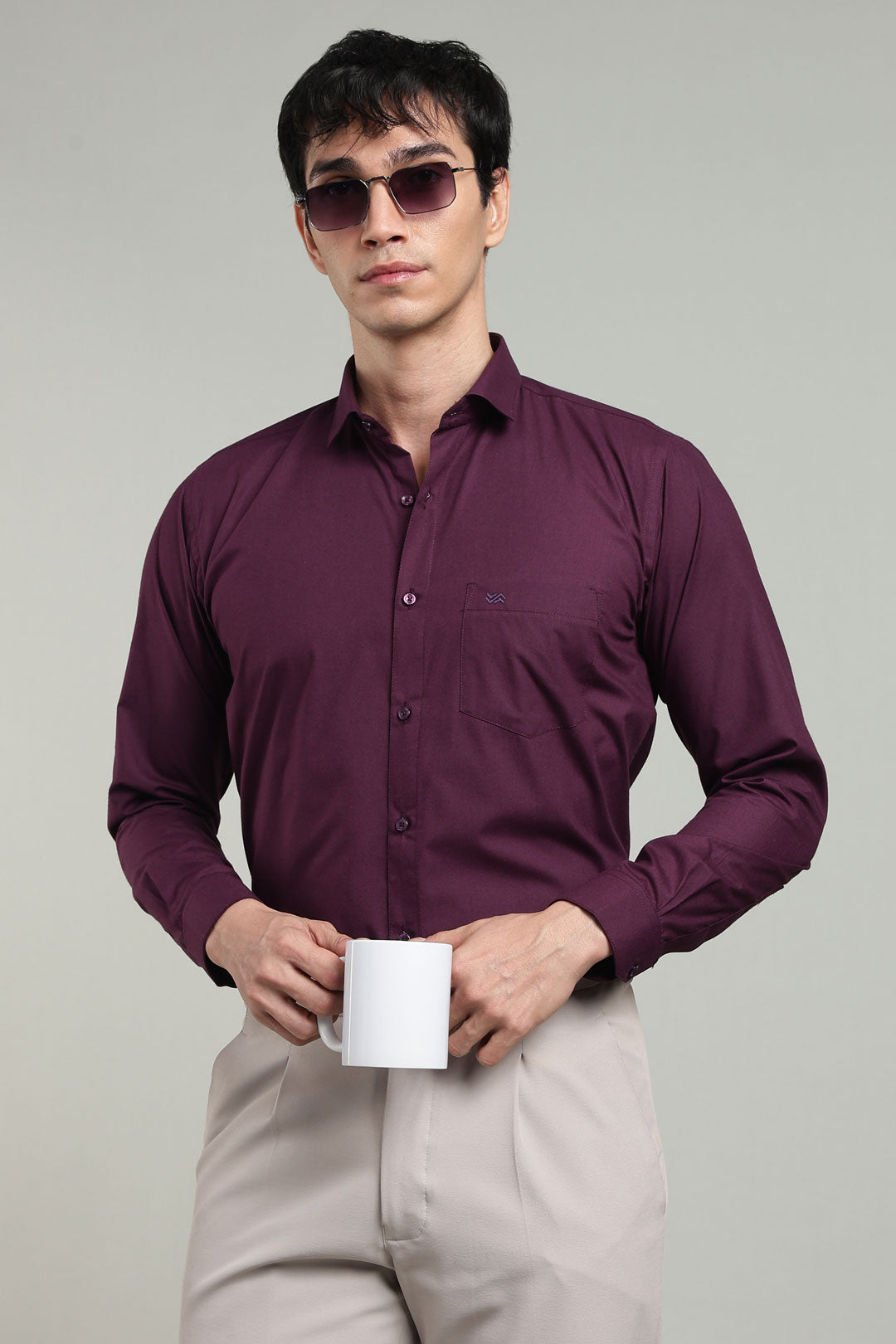 Wine Formal Plain Regular Fit Shirt