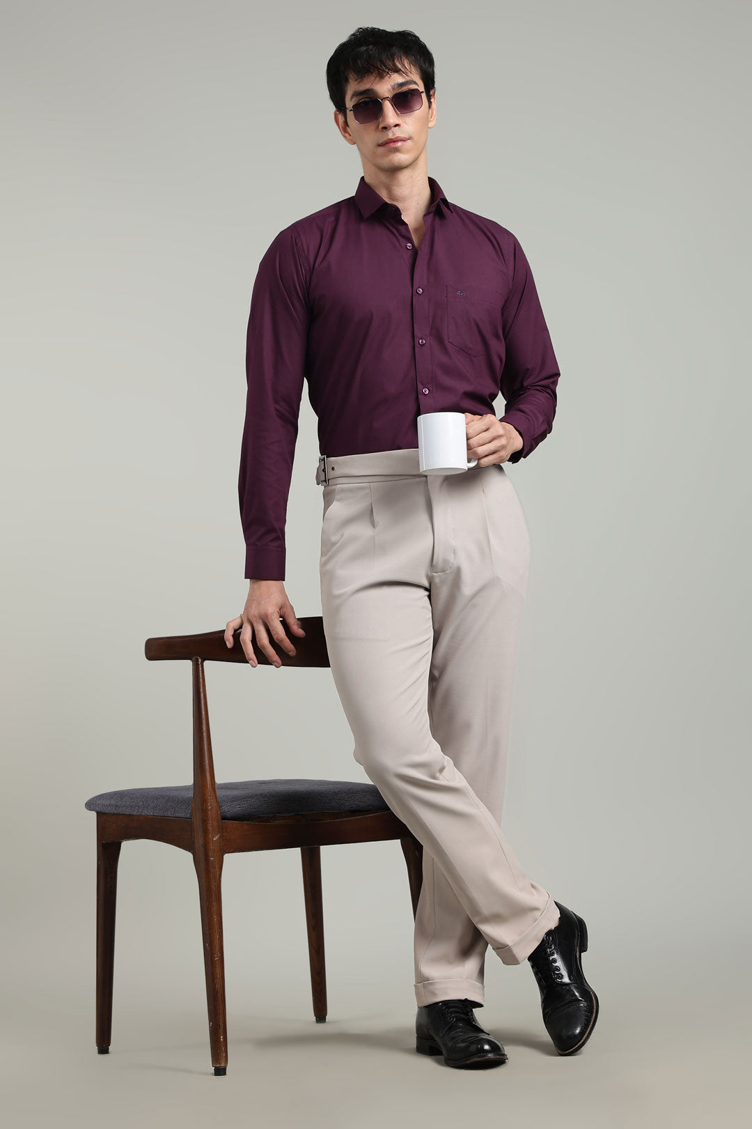 Wine Formal Plain Regular Fit Shirt