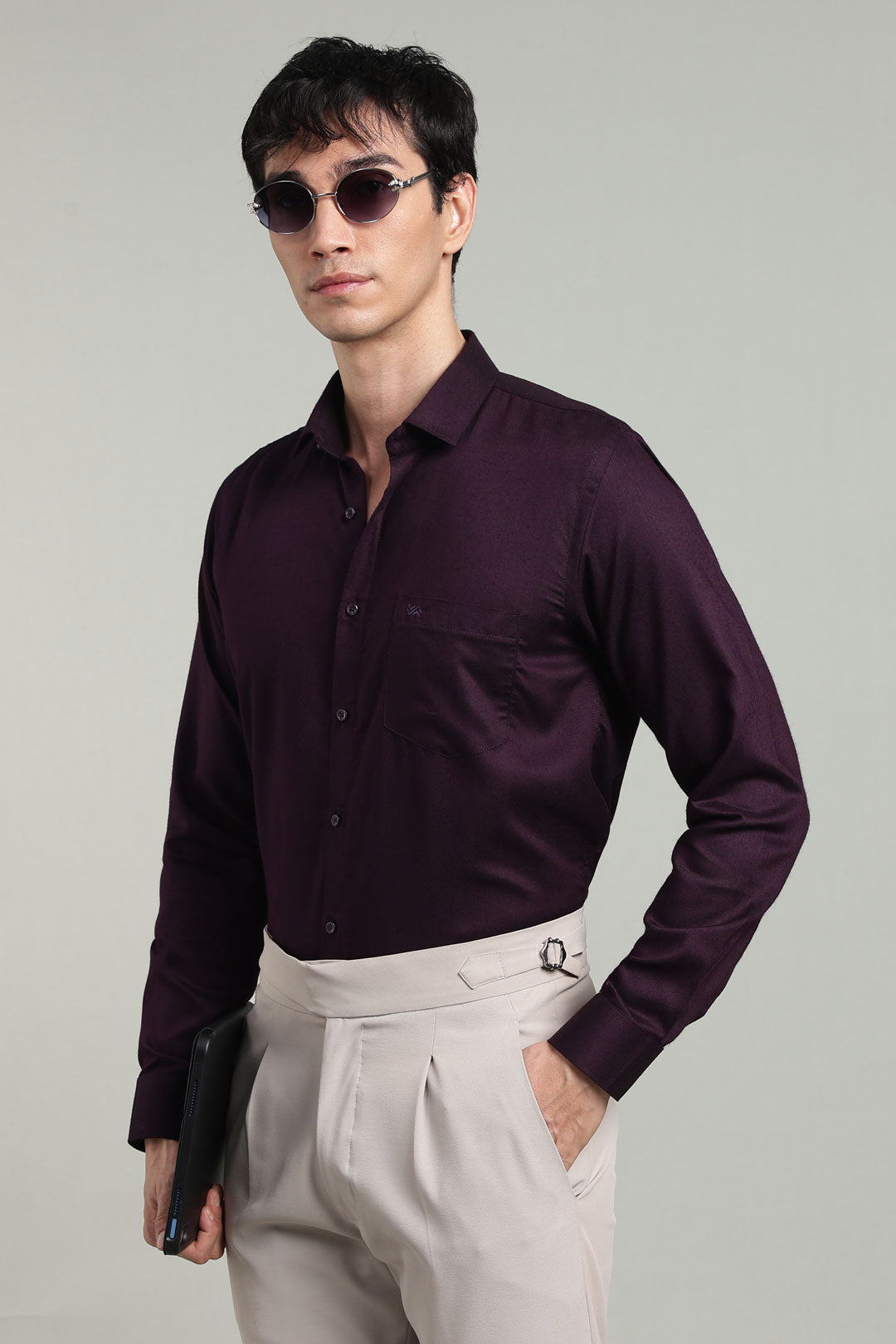 Purple Formal Plain Regular Fit Shirt