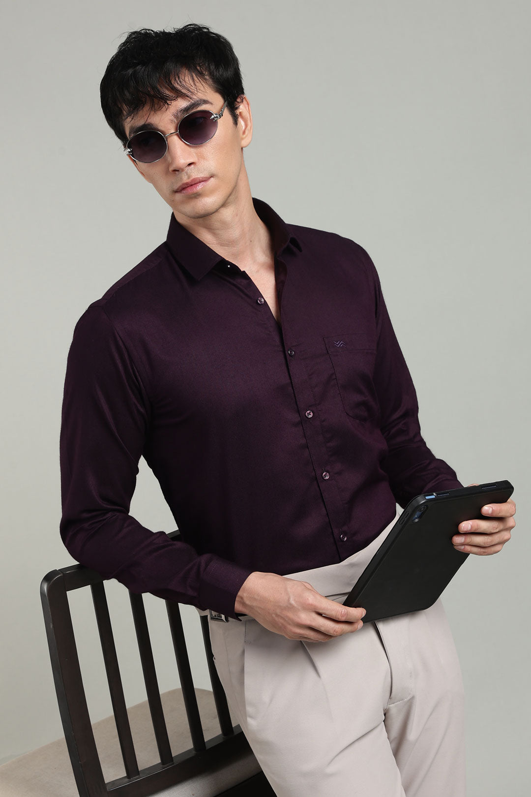 Purple Formal Plain Regular Fit Shirt