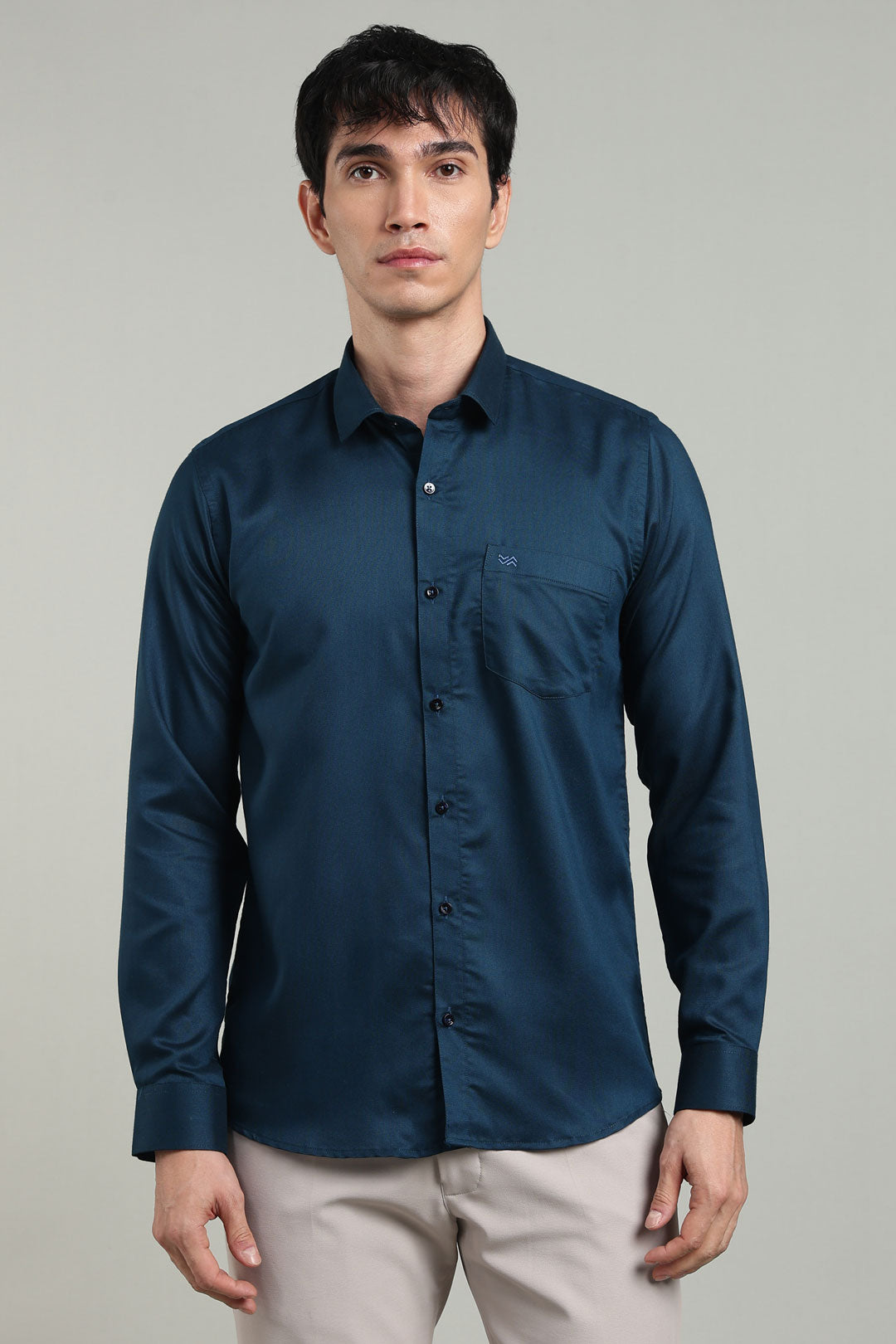 Navy Blue Formal Plain Regular Fit Shirt