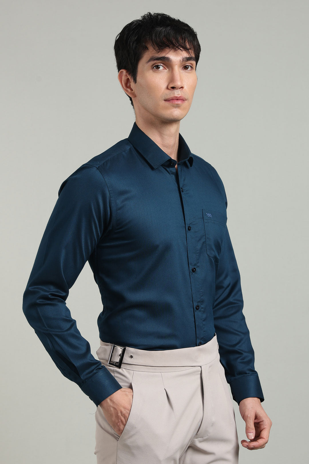 Navy Blue Formal Plain Regular Fit Shirt