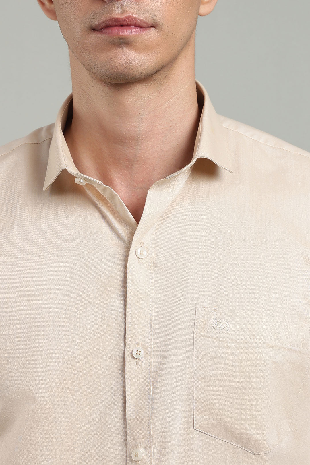 Beige Plain Regular Fit Full Sleeve Shirt - Cool Cotton